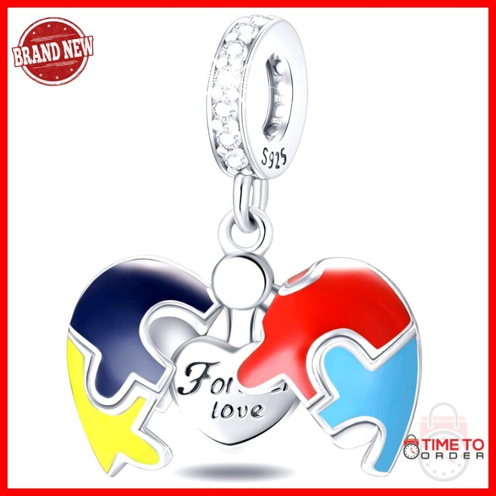 Sterling Silver Autism Awareness Charm Bead for Bracelets and Necklaces